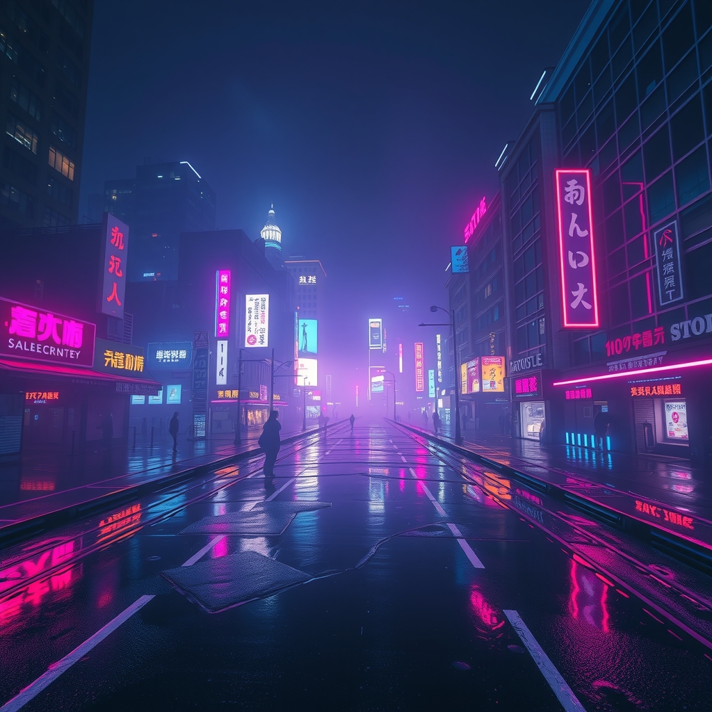 Neon city skyline at night