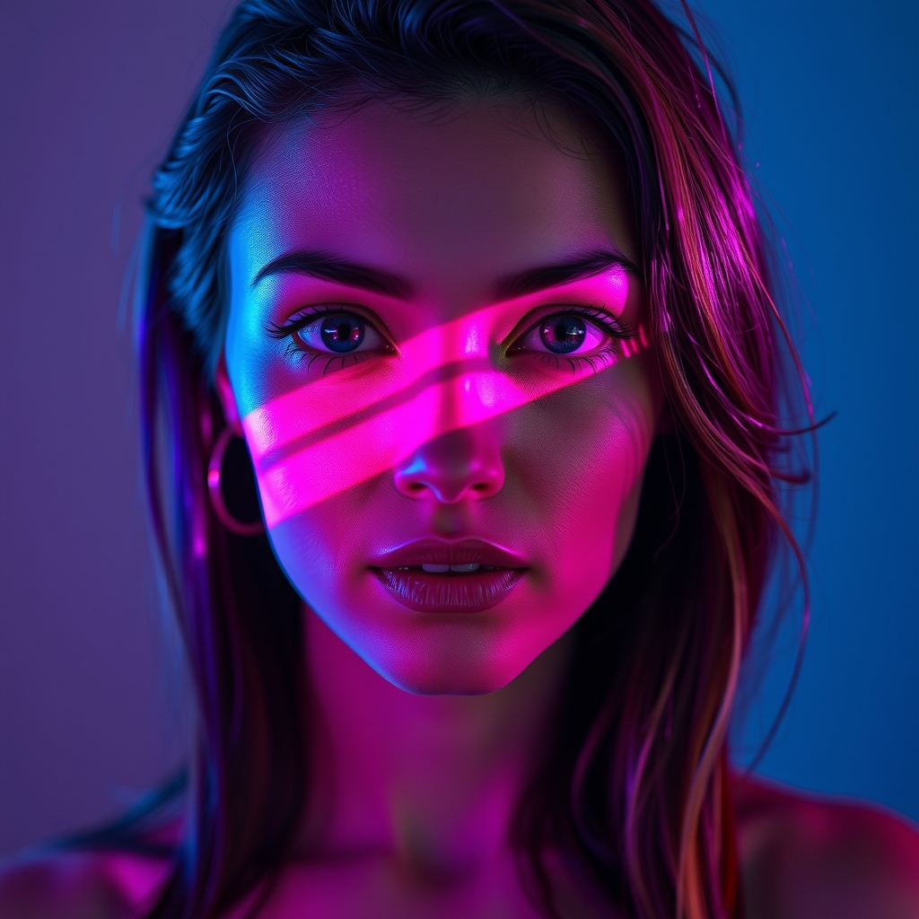 Studio portrait with violet rim light